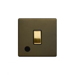 Soho Fusion Bronze & Brushed Brass 20A 1 Gang DP Switch Flex Outlet Black Inserts Screwless