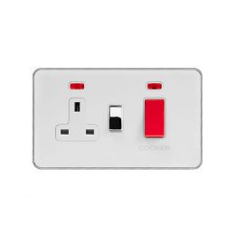 Soho Fusion White & Polished Chrome With Chrome Edge 45A Cooker Control Unit & Neon White Inserts Screwless