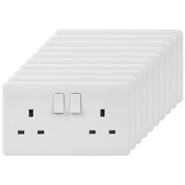 White Double Socket | White Plastic 13A 2 Gang double Pole Switched Socket