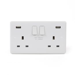 Lieber Silk White 13A 2 Gang DP Fast Charge 4.8amp USB - Curved Edge