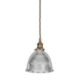 D'Arblay Lacquered Antique Brass French Style Scalloped Prismatic Glass Dome Pendant Light