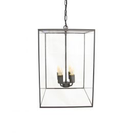 London Lantern Pendant Light Crossbar Medium Matt Black Brass