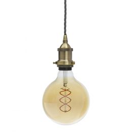 Soho Lighting Antique Brass Decorative Bulb Holder with Dark Grey Twisted Cable