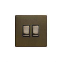 Soho Lighting Bronze 10A 2 Gang Intermediate Switch Black Inserts Screwless