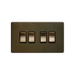 Soho Lighting Bronze 10A 4 Gang Intermediate Switch Black Inserts Screwless