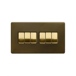 Soho Fusion Bronze & Brushed Brass 10A 6 Gang 2 Way Switch Black Inserts Screwless