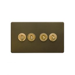 Soho Fusion Bronze & Brushed Brass 20A 4 Gang 2 Way Toggle Switch Screwless