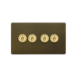 Soho Fusion Bronze & Brushed Brass 20A 4 Gang Intermediate Toggle Screwless