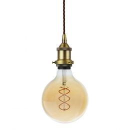 Soho Lighting Matt Antique Brass Decorative Bulb Holder with Brown Twisted Cable