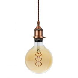 Soho Lighting Matt Antique Copper Decorative Bulb Holder with Brown Twisted Cable