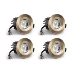 4 Pack - Antique Brass Fixed CCT Fire Rated LED Dimmable 10W IP65 Downlight