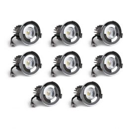 8 Pack - Polished Chrome CCT Fire Rated LED Dimmable 10W IP65 Downlight