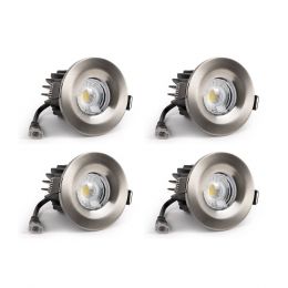 4 Pack - Brushed Chrome CCT Fire Rated LED Dimmable 10W IP65 Downlight