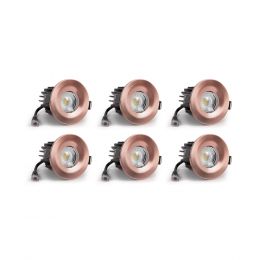 6 Pack - Brushed Copper CCT Fire Rated LED Dimmable 10W IP65 Downlight