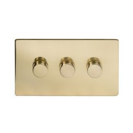 Soho Lighting Brushed Brass 3 Gang 2 Way Intelligent Trailing Dimmer Switch Screwless 150W LED (300w Halogen/Incandescent)