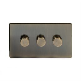 Antique Brass 3 Gang 2 Way Trailing Dimmer Switch with Black Insert