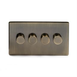 Antique Brass 4 Gang 2 Way Trailing Dimmer Switch with Black Insert