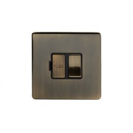 Antique Brass metal plate 13A Switched Fuse Connection Unit with black insert