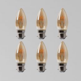 6 Pack - 2w B22 Vintage Edison Candle LED Light Bulb 1800K T-Spiral Filament Dimmable