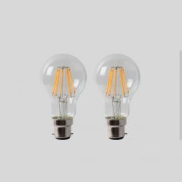 2 Pack - 8w B22 GLS LED Light Bulb 4100K Standard Straight Filament Dimmable