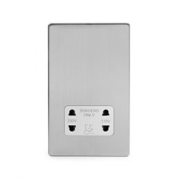 Brushed Chrome 1 Gang Shaver Socket with white Insert