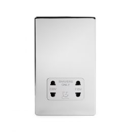 Polished Chrome 1 Gang Shaver Socket with white Insert