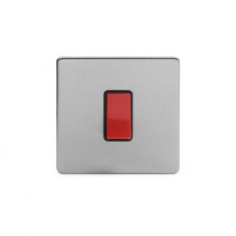 Brushed Chrome 45A 1 Gang Double Pole Switch, Single Plate