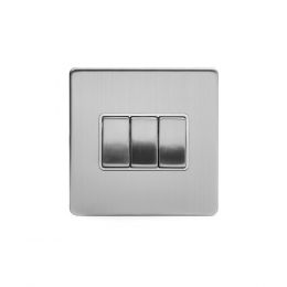 Brushed Chrome 10A 3 Gang 2 Way Switch With White insert