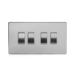 Brushed Chrome 10A 4 Gang 2 Way Switch With White insert