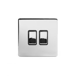 Polished Chrome 10A 2 Gang 2 Way Switch with Black Insert