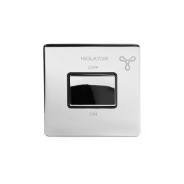 Polished Chrome 1 Gang 1 way Fan Isolator Switch with Black Insert