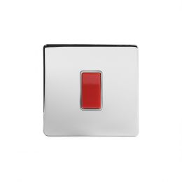 Polished Chrome 45A 1 Gang Double Pole Switch, Single Plate with White Insert