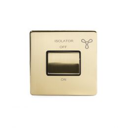 24k Brushed Brass 1 Gang 1 way Fan Isolator Switch with Black Insert