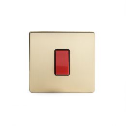 24k Brushed Brass 45A 1 Gang Double Pole Switch, Single Plate