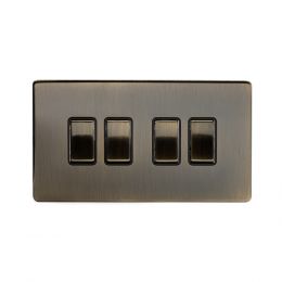 Antique Brass 4 Gang 2 Way Switch with Black Insert