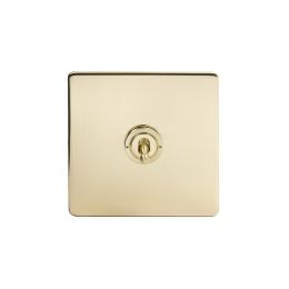 24k Brushed Brass 1 Gang 2 Way Toggle Switch with Black Insert