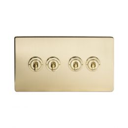 Soho Lighting Brushed Brass 4 Gang 20 Amp Intermediate Toggle Switch Screwless