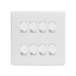 Lieber Silk White 8 Gang Dimmer Switch 2 Way Trailing Edge LED 150W LED (400w Halogen/Incandescent) - Curved Edge