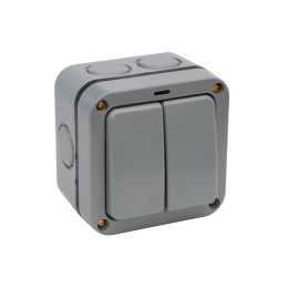 Lieber Grey 20A 2 Gang 2 Way Outdoor Switch IP66 With Neon