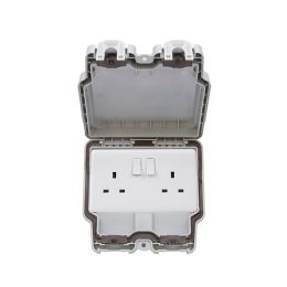 Lieber Silk White 2 Gang Outdoor Socket 13Amp Double Pole IP66