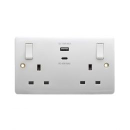 Lieber Silk White 13A 2 Gang Super-Fast Charge 45W USB A+C Socket