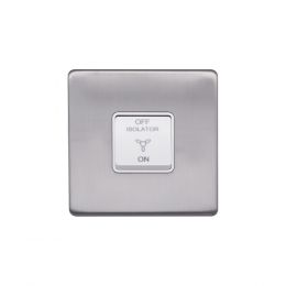 Lieber Brushed Chrome 10A 1 Gang 1 Way 3-Pole Extractor Fan Isolator Switch - White Insert Screwless