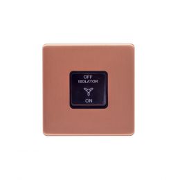 Lieber Brushed Copper 10A 1 Gang 1 Way 3-Pole Extractor Fan Isolator Switch - Black Insert Screwless