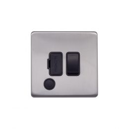Lieber Brushed Chrome 13A Switched Fused Connection Unit (FCU) Flex Outlet - Black Insert Screwless