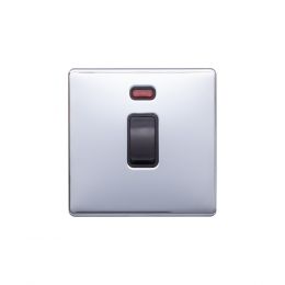 Lieber Polished Chrome 20A 1 Gang Double Pole Switch & Neon-Black Insert Screwless