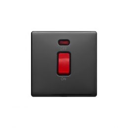 Lieber Black Nickel 45A 1 Gang Double Pole Switch, Single Plate - Black Insert Screwless