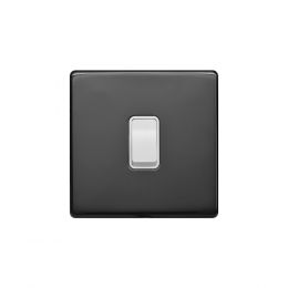 Lieber Black Nickel 10A 1 Gang 2 Way Switch - White Insert Screwless