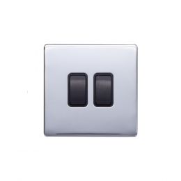 Lieber Polished Chrome 10A 2 Gang 2 Way Switch - Black Insert Screwless