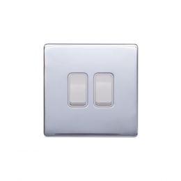 Lieber Polished Chrome 10A 2 Gang 2 Way Switch - White Insert Screwless