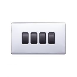 Lieber Polished Chrome 10A 4 Gang 2 Way Switch - Black Insert Screwless